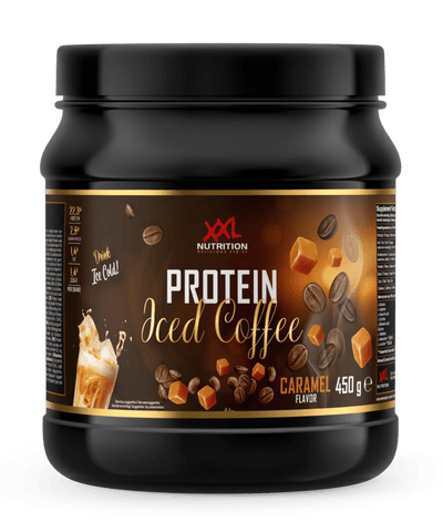 XXL Nutrition Malta's Caramel-flavored Protein Iced Coffee, perfect for a protein boost.