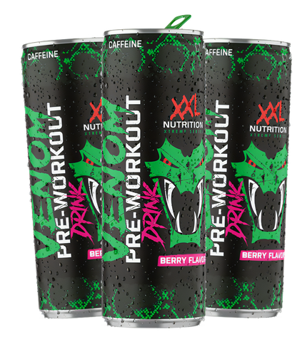 Venom Pre-Workout Drink can in Berry flavor, loaded with caffeine and beta-alanine for enhanced athletic performance in Malta.