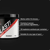 Blast Pre-Workout with 30 servings and key ingredients for training routines