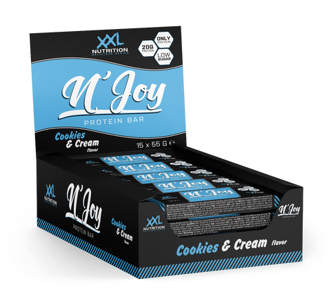 Cookies & Cream Delight - Indulge in the creamy white chocolate coating of N'Joy Protein Bar.