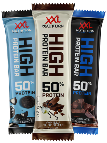 Full range of XXL Nutrition Malta's High Protein Bar 2.0 flavors displayed.
