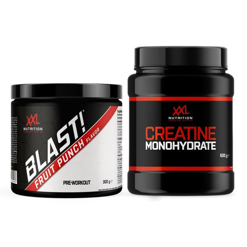 XXL Nutrition Malta’s Blast! Pre Workout and Creatine Monohydrate, designed to maximize energy and muscle growth for athletes.