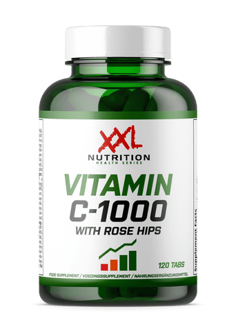 Bottle of Vitamin C1000 tablets by XXL Nutrition, packed with immune-boosting ingredients, ideal for health maintenance in Malta.